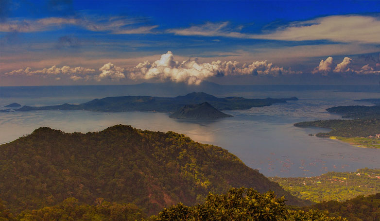 Breathtaking view of the Taal Volcano with beautiful cloud formations